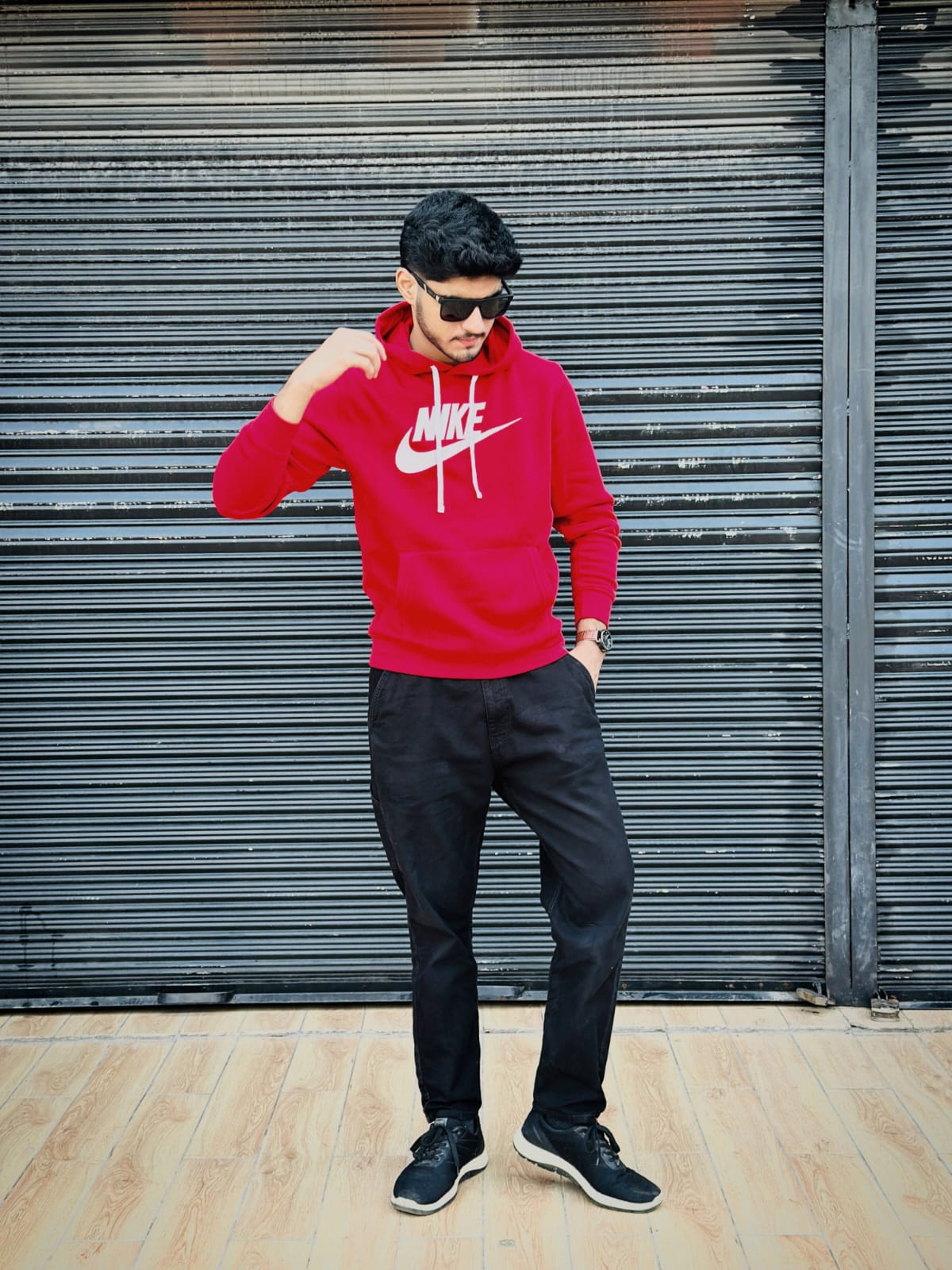 Imported Red Nike-Style Hoodie | Premium Winter Streetwear for Men