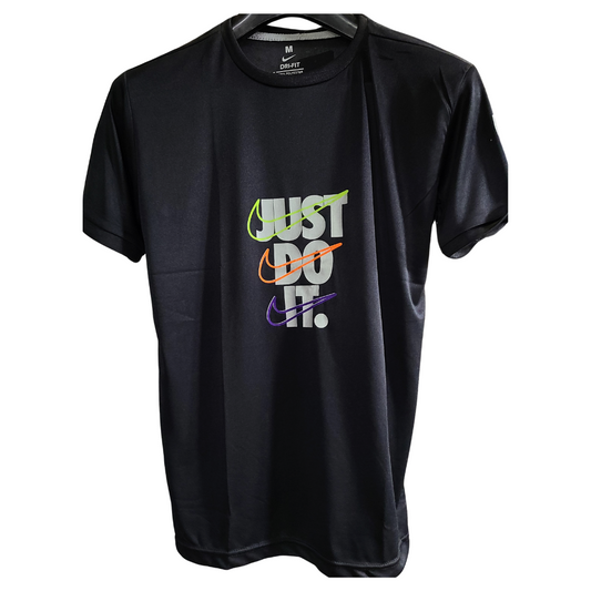 Men’s Nike-Inspired “Just Do It” Dri-Fit T-Shirt – Multi-Swoosh Print