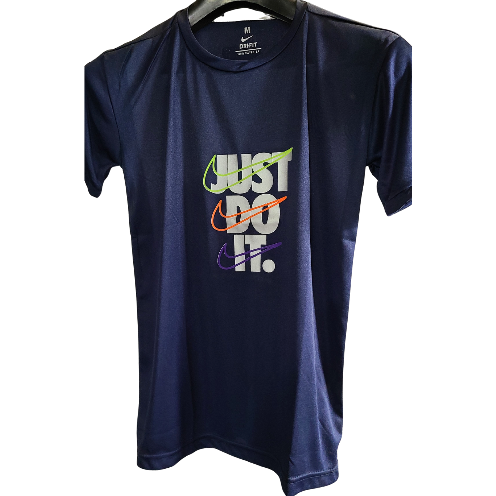 Men’s Nike-Inspired “Just Do It” Dri-Fit T-Shirt – Multi-Swoosh Print