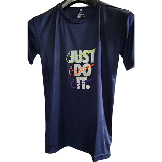 Men’s Nike-Inspired “Just Do It” Dri-Fit T-Shirt – Multi-Swoosh Print