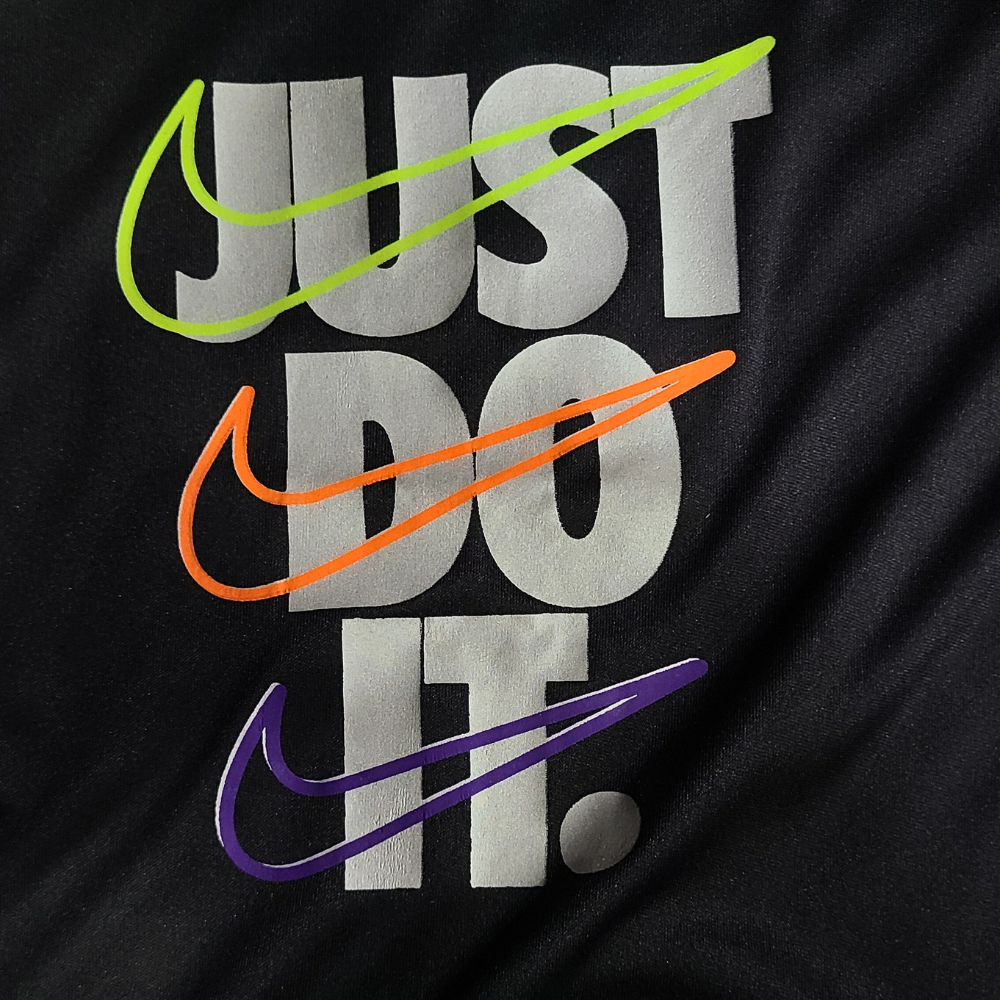 Men’s Nike-Inspired “Just Do It” Dri-Fit T-Shirt – Multi-Swoosh Print