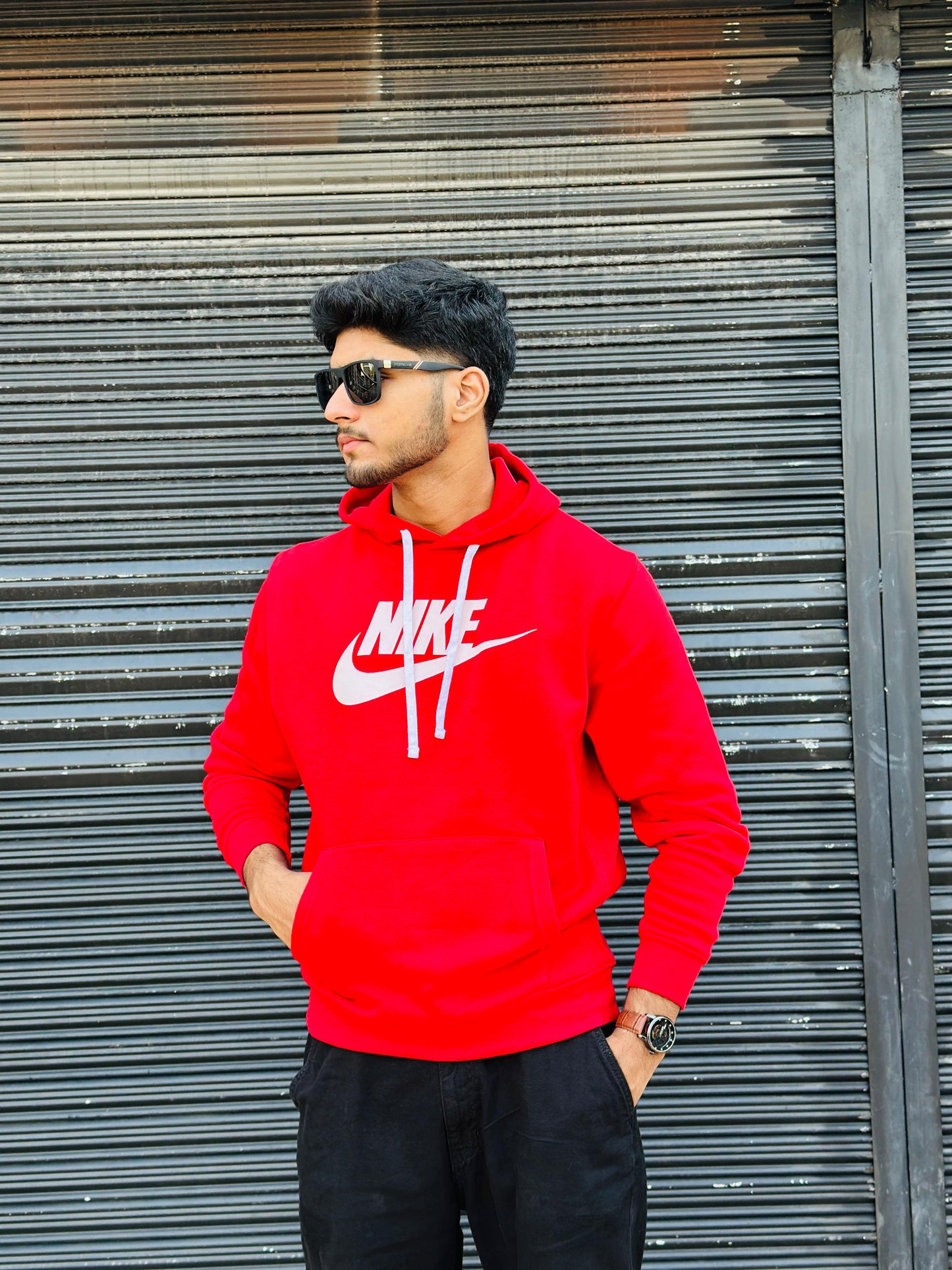 Imported Red Nike-Style Hoodie | Premium Winter Streetwear for Men